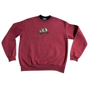TOP STITCH Morning Sun Kitty Cat Red Embroidered Sweatshirt Grandmacore Large